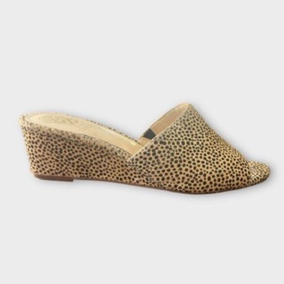 Vince Camuto Leopard Wedge Sandals Sz 8.5 – Stephena Leather Slides - Picture 1 of 8
